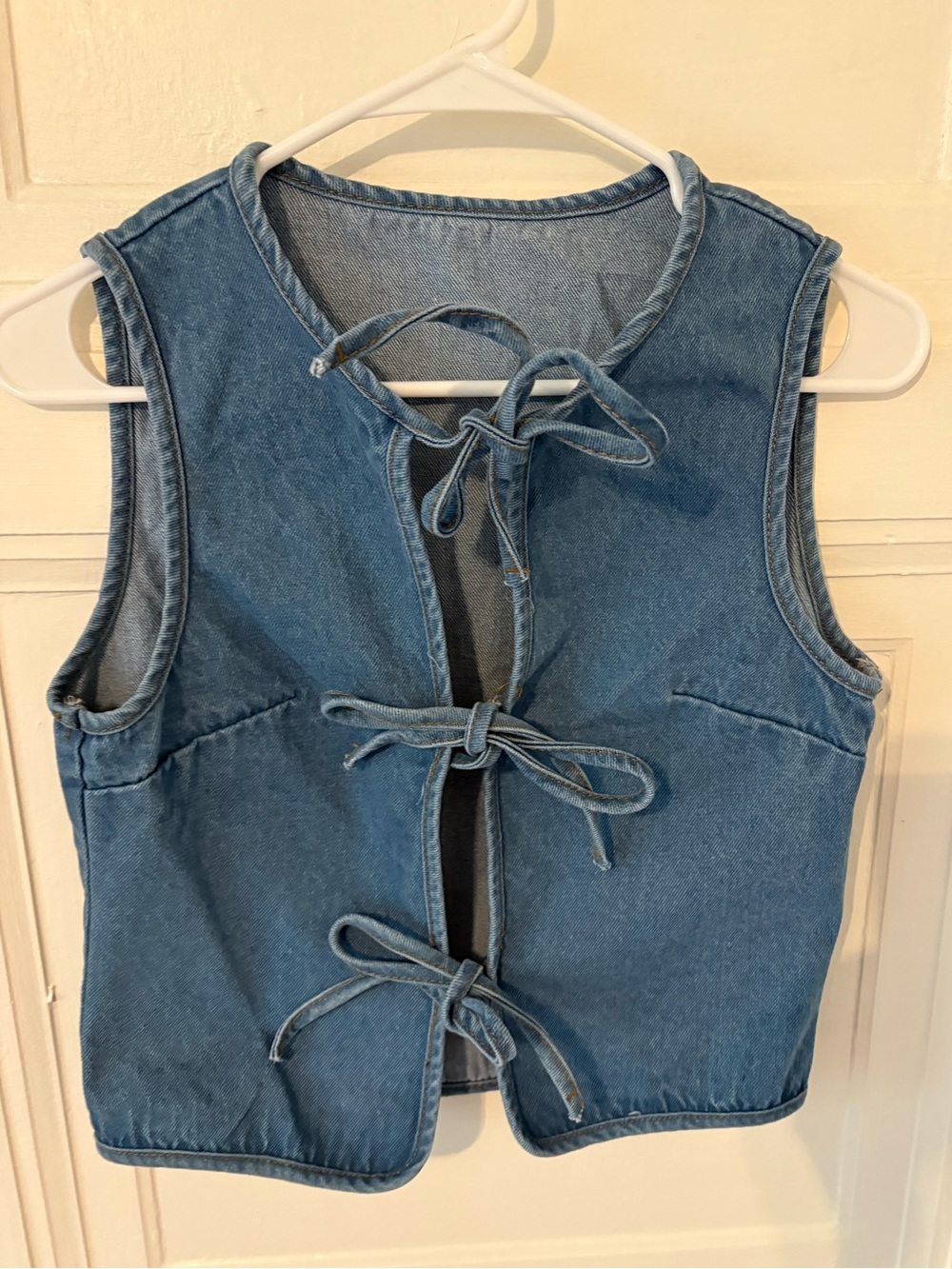 Denim Tie-Front Vest in Medium Blue